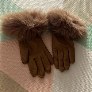 Used 6.5 women cashmere and leather gloves tan